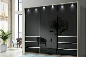 Schwebetürenschrank Glasfront schwarz 300cm breit  Z22053-1