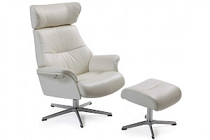 Ledersessel weiß Z22094-2 - drehbar, Hocker