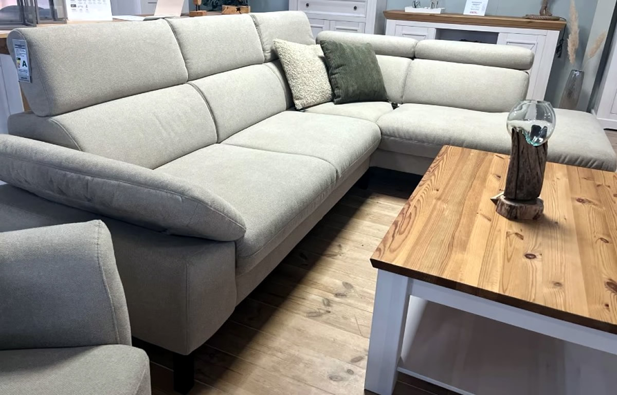 Wohnlandschaft Garnitur Ecksofa Webstoff beige/sand
