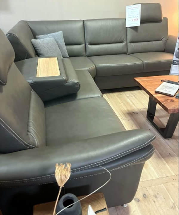 Wohnlandschaft Ecksofa echt Leder grau mit Relaxfunktion